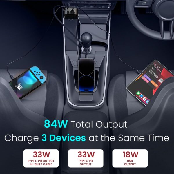 Portronics Car Power Retracto 84W 3 in 1 Car Charger, 80 cm ...