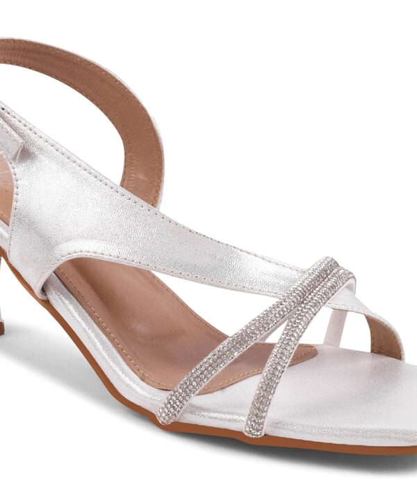 JM LOOKS Kitten Heels Rhinestone Strappy Square Open Toe Bac...