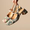 Theater Women Mary Jane Block Heels | Square Toe Slingback S...
