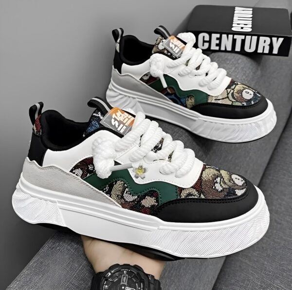 Chunky Sneakers, White, Green, Black, Patterned Panels, 26.5...