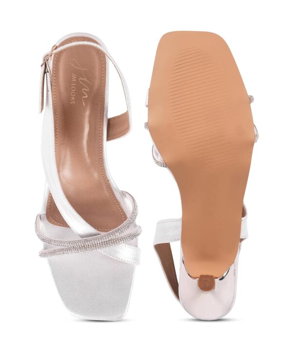 JM LOOKS Kitten Heels Rhinestone Strappy Square Open Toe Bac...
