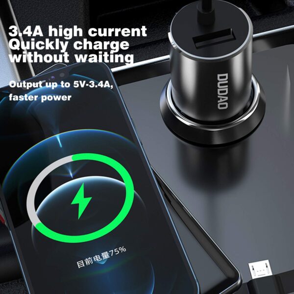 DUDAO R5PRON Premium Car Charger – Metallic Body, 3.4A Super...