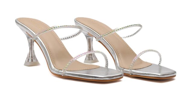 SHEYEL Women’s Transparent Block Heels | Silver Strap Party ...