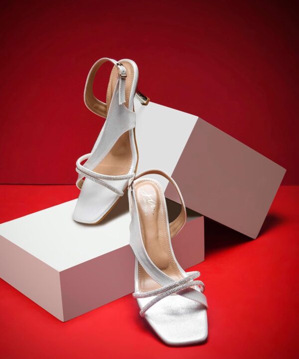 JM LOOKS Kitten Heels Rhinestone Strappy Square Open Toe Bac...