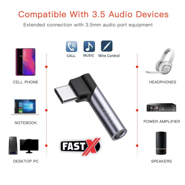 FASTX® 90 Degree USB C Type c to 3.5mm Audio Jack Converter ...