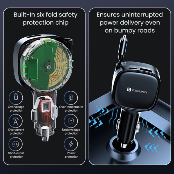 Portronics Car Power Retracto 84W 3 in 1 Car Charger, 80 cm ...