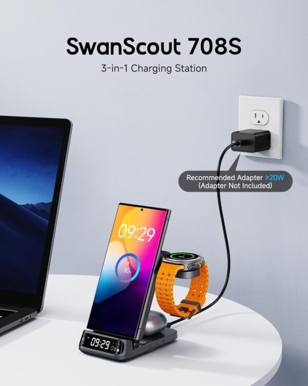 SwanScout 708S Wireless Charging Station for Samsung S25/Wat...