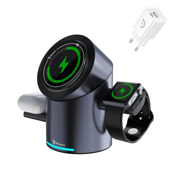 DRAVINA Qi2 Magnetic Wireless 3-in-1Charging Station Mag-Saf...
