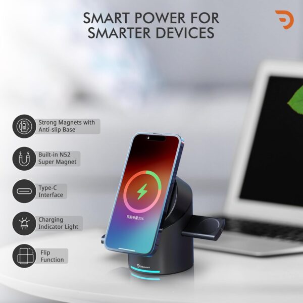 DRAVINA Qi2 Magnetic Wireless 3-in-1Charging Station Mag-Saf...