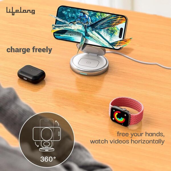 Lifelong Zerocord Wireless Charger 23 W 3 in 1 Foldable Mags...