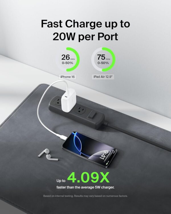 Belkin 40W (20W + 20W) Two Ports USB -C PD Wall Charger | Fa...