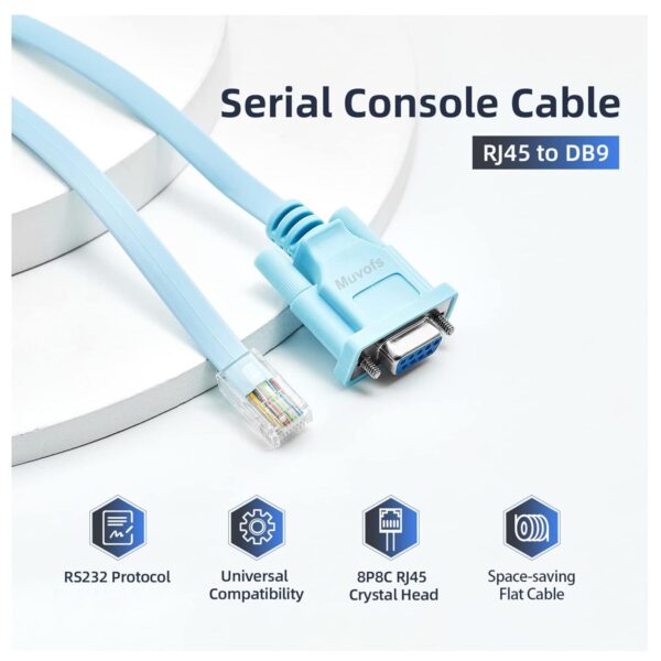 Muvofs DB9 Rollover to RJ45 Console Cable Serial Adapter for...