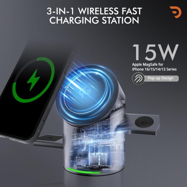 DRAVINA Qi2 Magnetic Wireless 3-in-1Charging Station Mag-Saf...