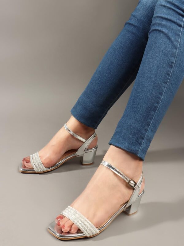 STEPIZIA Shiny Sequin Diamond Strap Block Heels Sandal for W...