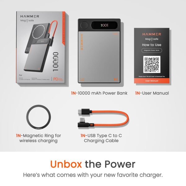 HAMMER 10000mAh MagSafe Power Bank, 15W Wireless Charging (M...
