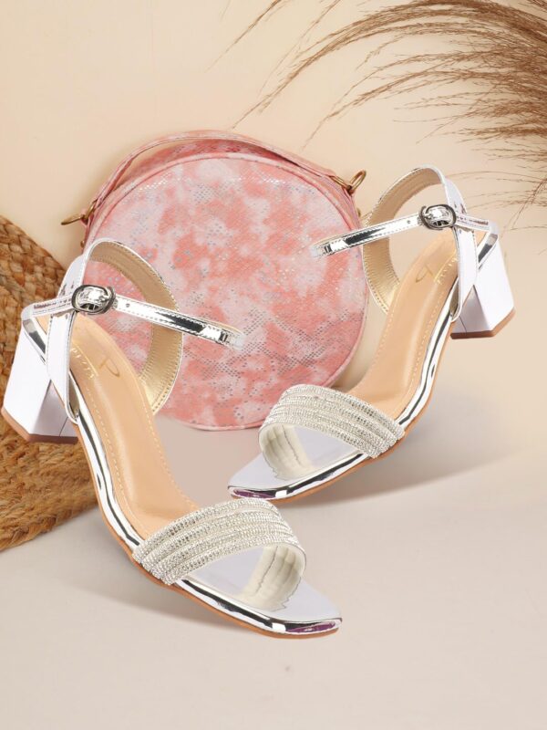 STEPIZIA Shiny Sequin Diamond Strap Block Heels Sandal for W...