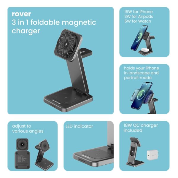 Stuffcool Rover Foldable 3 in 1 Magnetic Wireless Charging S...
