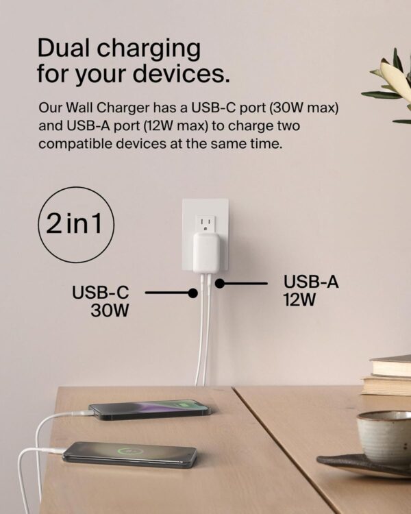 Belkin 42W (30W + 12W) Two Ports Wall Charger | USB - C + A ...