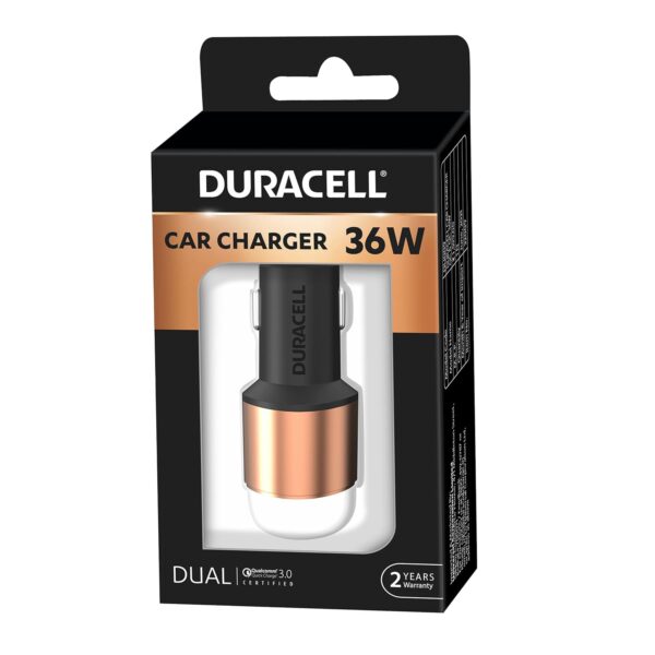 Duracell 36W Fast Car Charger Adapter with Dual USB Port. Qu...