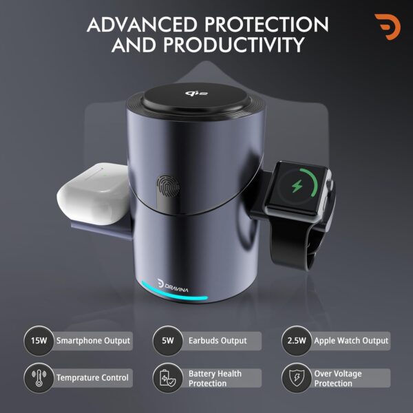 DRAVINA Qi2 Magnetic Wireless 3-in-1Charging Station Mag-Saf...