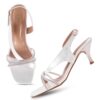 JM LOOKS Kitten Heels Rhinestone Strappy Square Open Toe Bac...