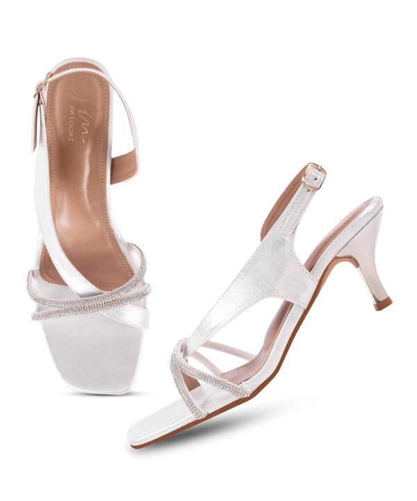 JM LOOKS Kitten Heels Rhinestone Strappy Square Open Toe Bac...