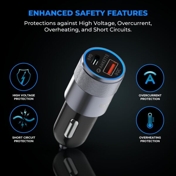 Amkette PowerPro 52W Car Charger Type C + USB A Dual Port | ...