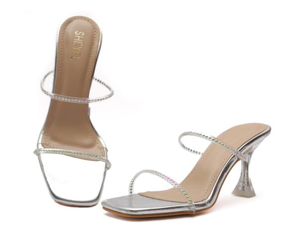 SHEYEL Women’s Transparent Block Heels | Silver Strap Party ...