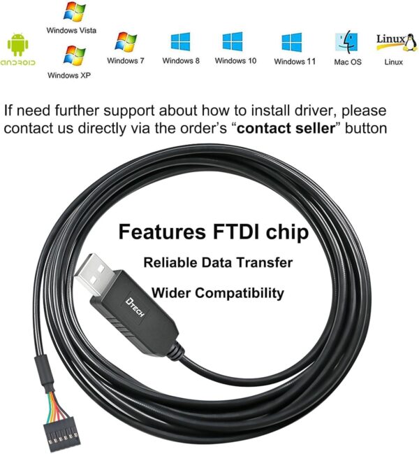 DTECH USB to TTL Serial Cable 3.3V 6 Pin UART Adapter Debug ...