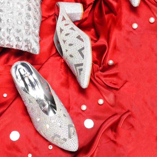 JM LOOKS Women Rhinestone Embellished Block Heels Slip-On Po...