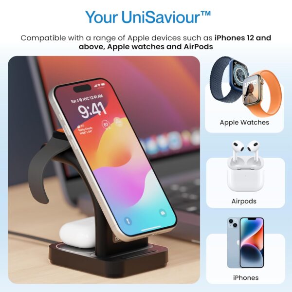 Ambrane 22.5W Magnetic Magsafe 3In1 Wireless Charger for 16/...