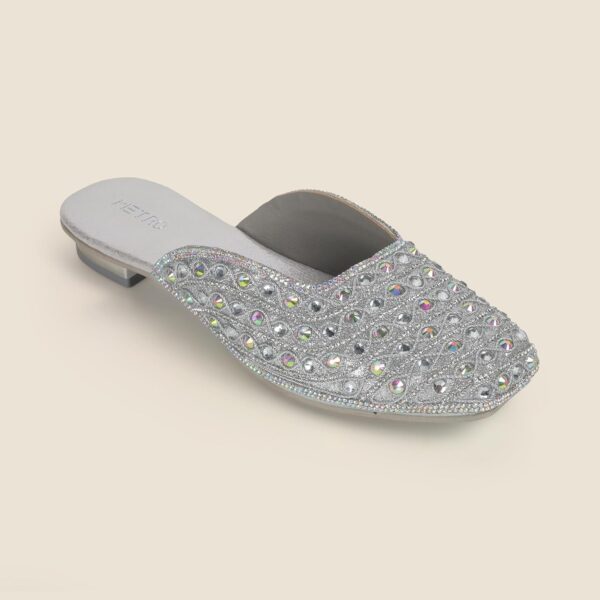 Metro Women's Silver Slip On closure Ethnic - Mojaris with B...