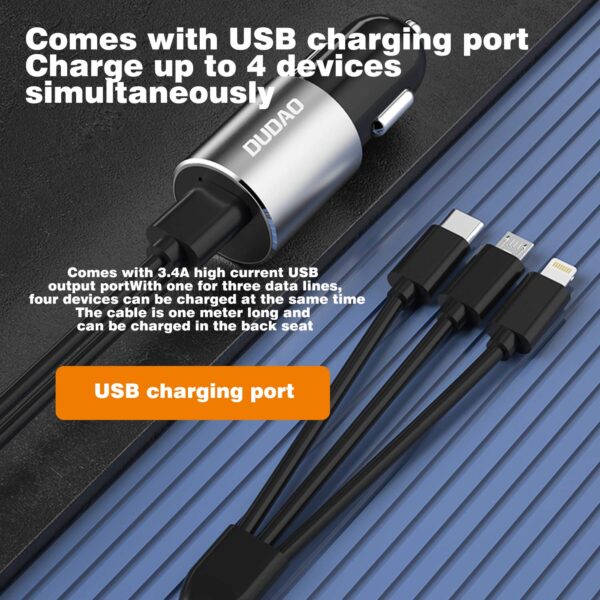 DUDAO R5PRON Premium Car Charger – Metallic Body, 3.4A Super...