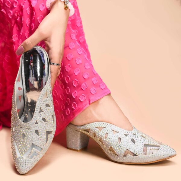 JM LOOKS Women Rhinestone Embellished Block Heels Slip-On Po...
