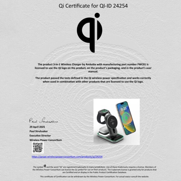 Amkette PowerPro Air 920, 3-in-1 Qi2 Certified 23W Magsafe W...