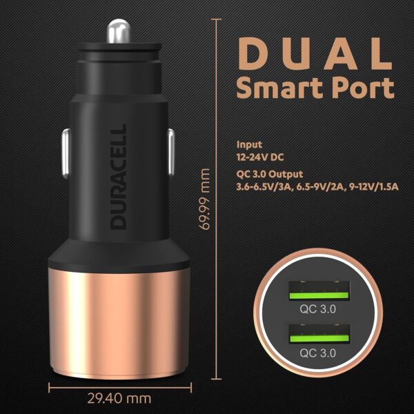 Duracell 36W Fast Car Charger Adapter with Dual USB Port. Qu...