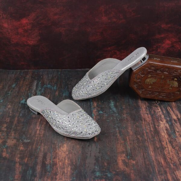 Metro Women's Silver Slip On closure Ethnic - Mojaris with B...