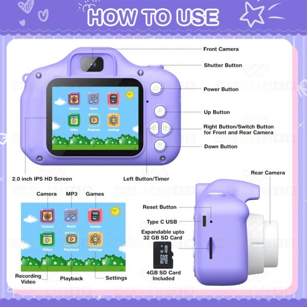 Wembley Kids Digital Camera Compact Unicorn Design Selfie Ca...