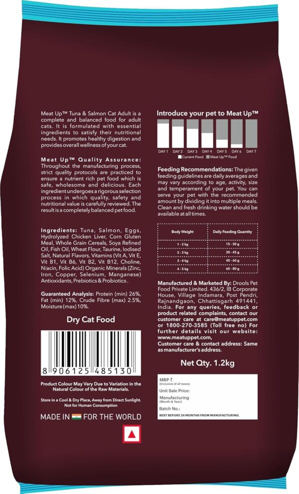 81QUaa8139L._SL1500_.jpg Meat Up Adult Dry Cat Food(2 x 1.2Kg Free), Total 2.4Kg | Tu...