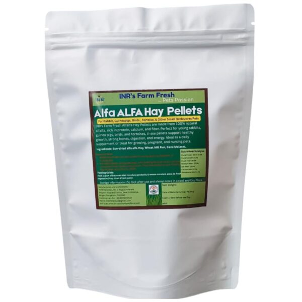 51vSK6CInlL._SL1080_.jpg INR's Farm Fresh Alfalfa Hay Pellets, 400g, Natural Food for...