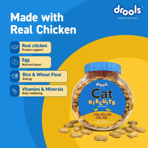61E4uaYYQEL._SL1200_.jpg Drools Adult Cat Treat Biscuits 400g Jar | Real Chicken Flav...