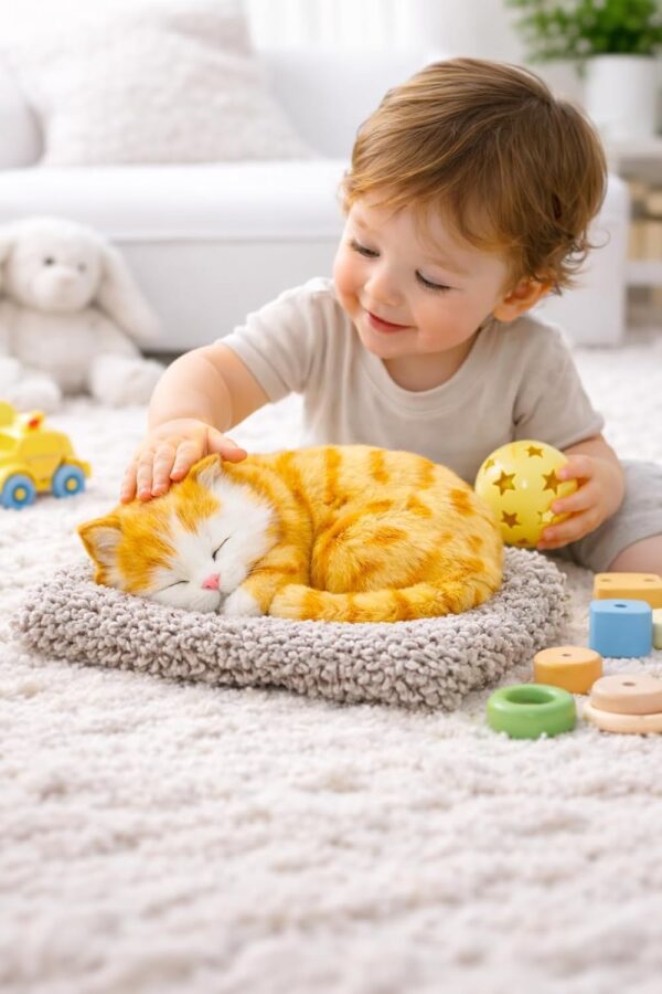 61sYI7fbGZL._SL1500_.jpg Cute Sleeping Cat Soft Toy with Meow Sound,Cushion for Car D...