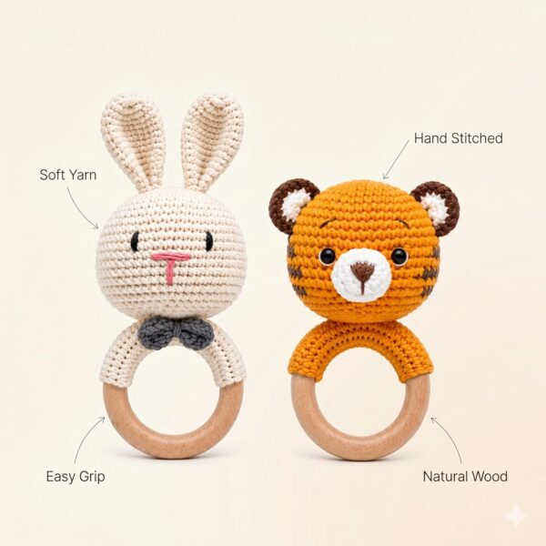 71X1hlFa84L._SL1500_.jpg Handmade Crochet Baby Rattles Combo (Rabbit & Tiger) | Soft ...