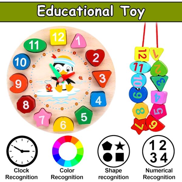 71YlHHFgwUL._SL1500_.jpg WISHKEY Wooden Learning Clock with Bead Lace, Educational Di...