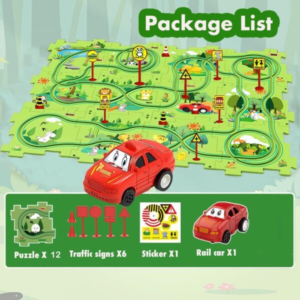 15 PCS Car Puzzle Track Set for Kids with A Cute Vehicle Tod...