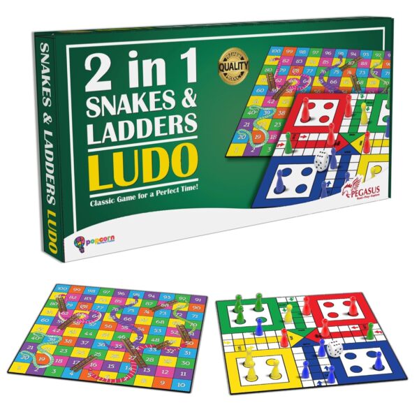 Popcorn Games & Puzzles 2-in-1 Ludo and Snakes & Ladders Boa...