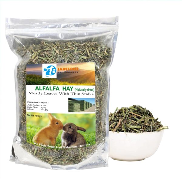 81ln6HHbFCL._SL1500_.jpg Jainsons Pet Products Small Pet Alfalfa Hay 400g | High-Fibe...